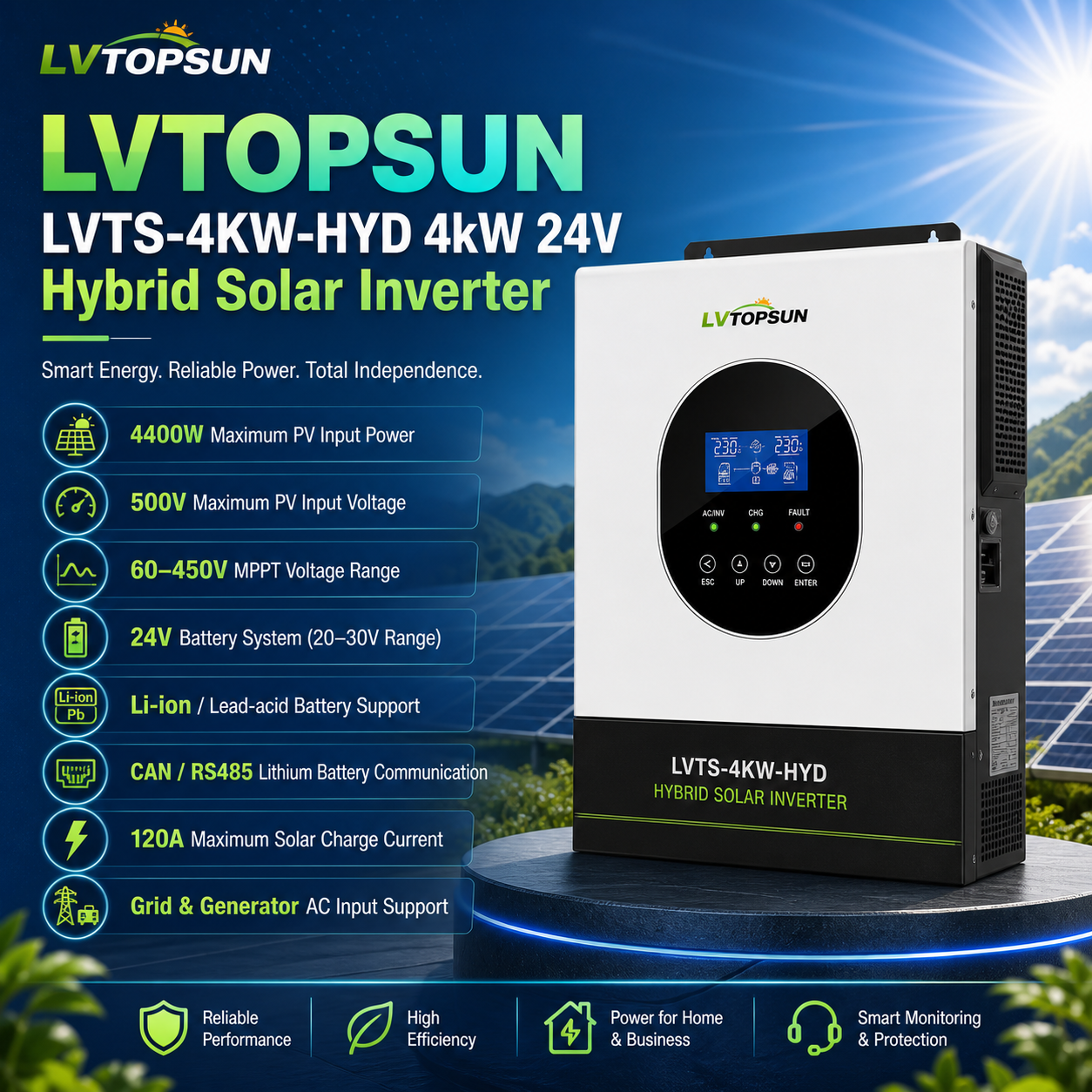 LVTOPSUN LVTS-4KW-HYD 4kW 24V Hybrid Solar Inverter