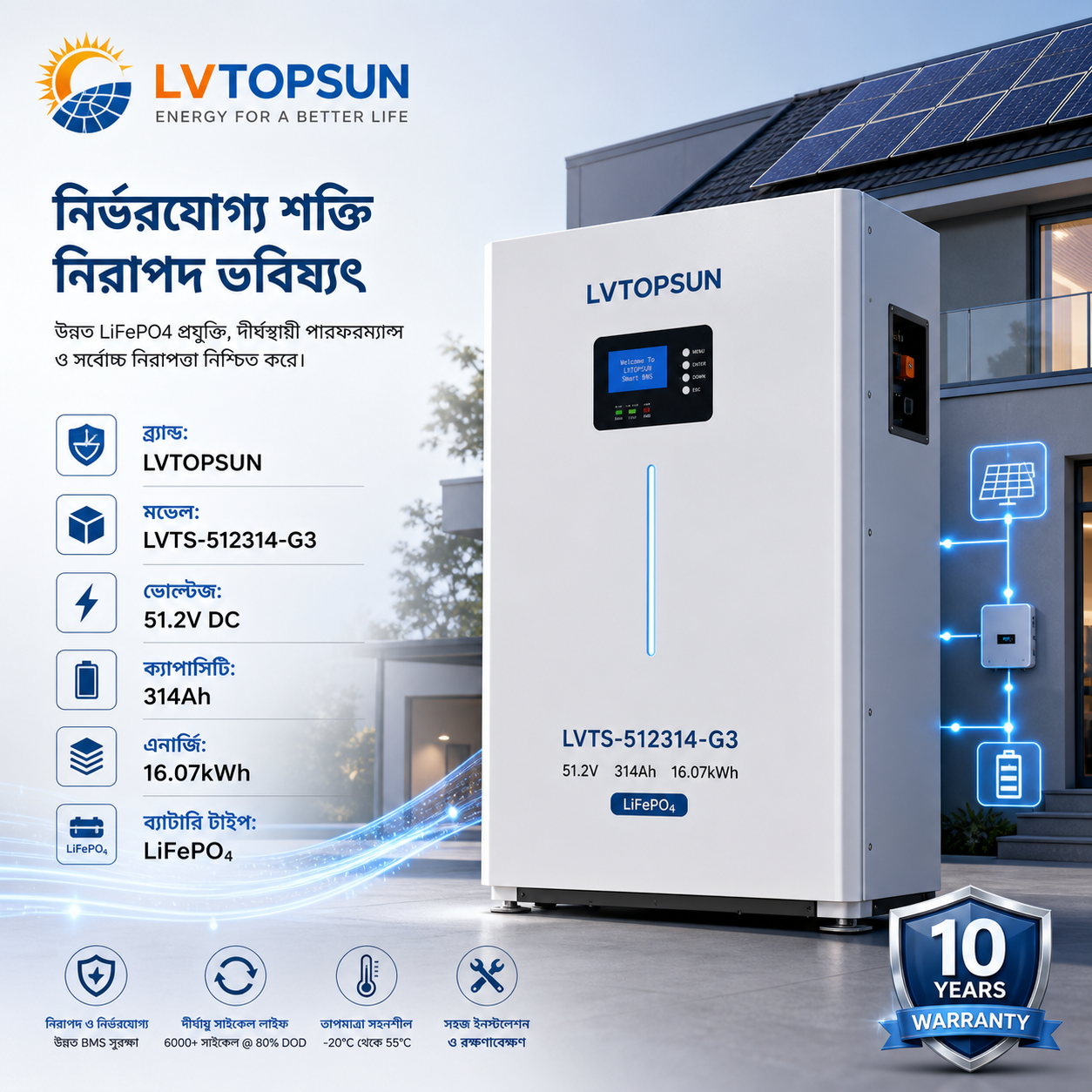 LVTOPSUN LVTS-512314-G3 51.2V 314Ah 16.07kWh LiFePO4 Battery
