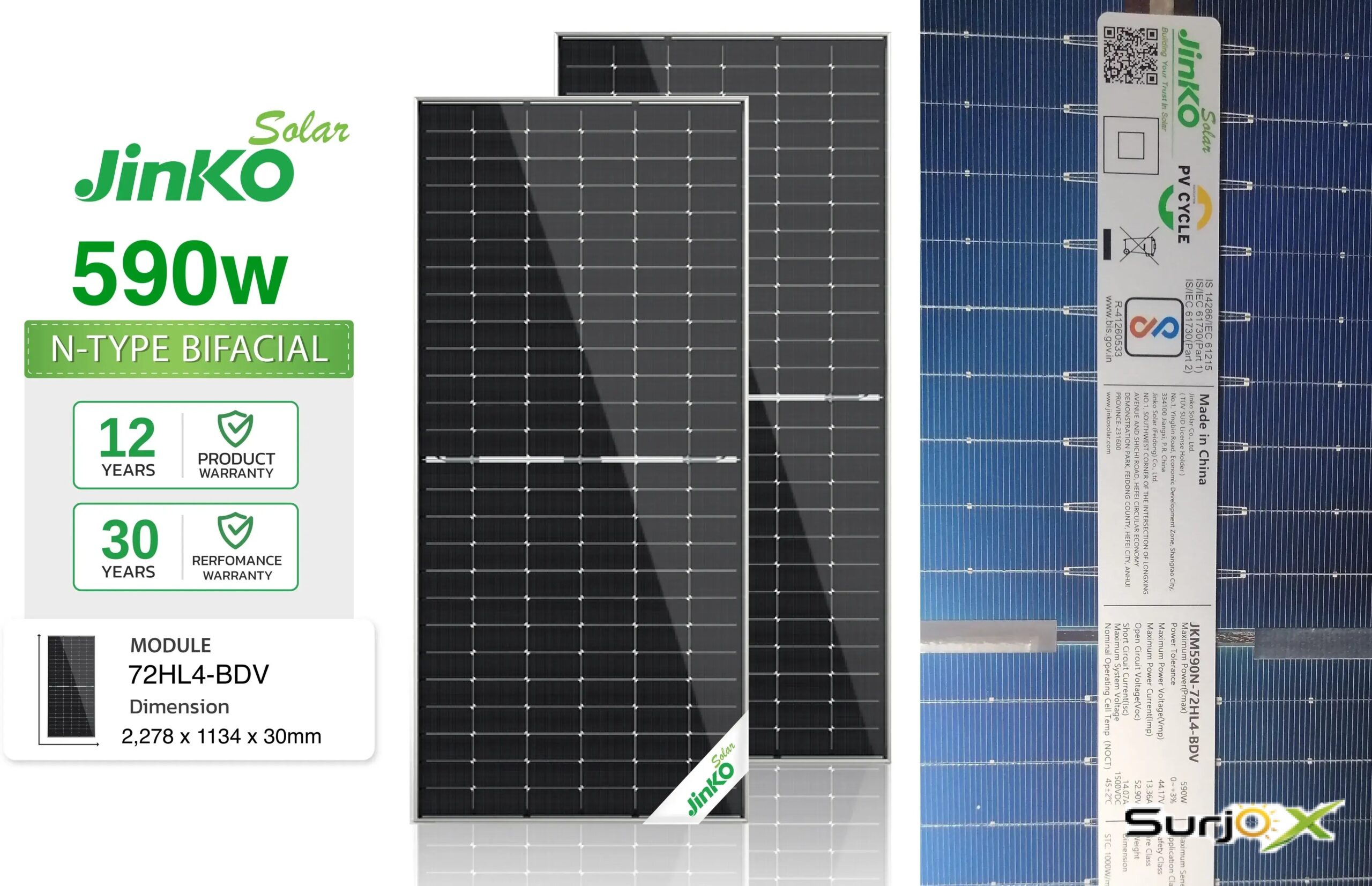 Jinko 590W N-Type Monocrystalline Solar Panel - SurjoX