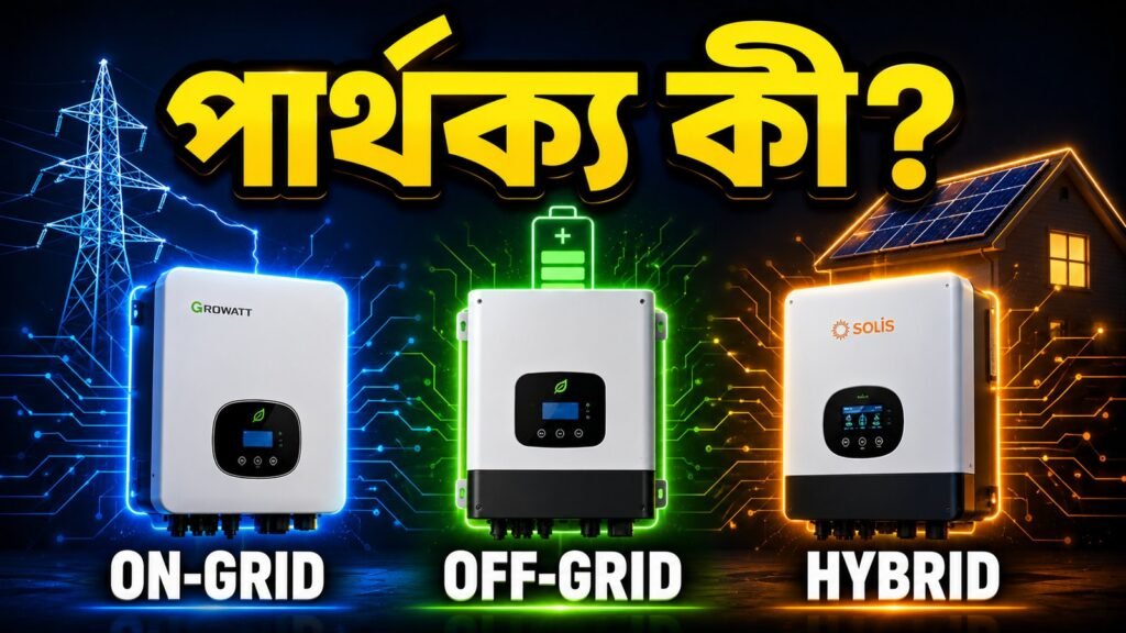 অন-গ্রিড, অফ-গ্রিড ও হাইব্রিড সোলার ইনভার্টারের পার্থক্য