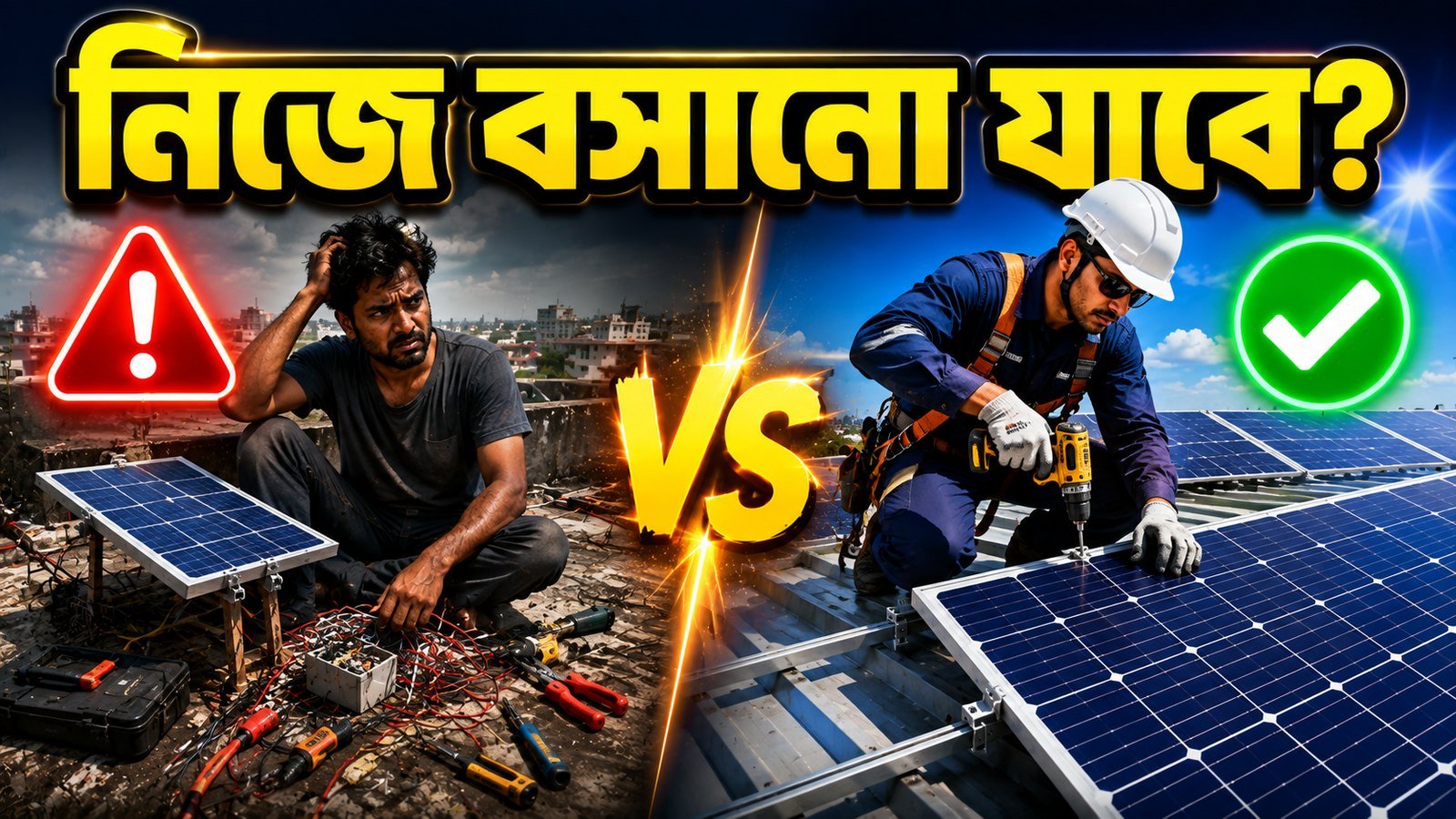 সোলার সিস্টেম নিজে বসানো নাকি অভিজ্ঞ ইলেকট্রিশিয়ান দিয়ে বসানো নিরাপদ