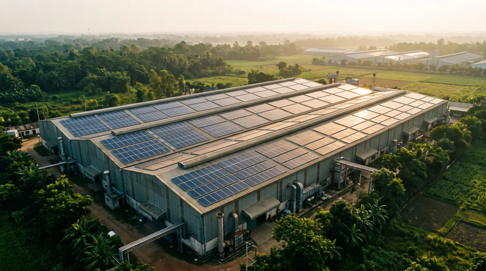 কারখানার ছাদে সোলার প্যানেল, industrial rooftop solar Bangladesh