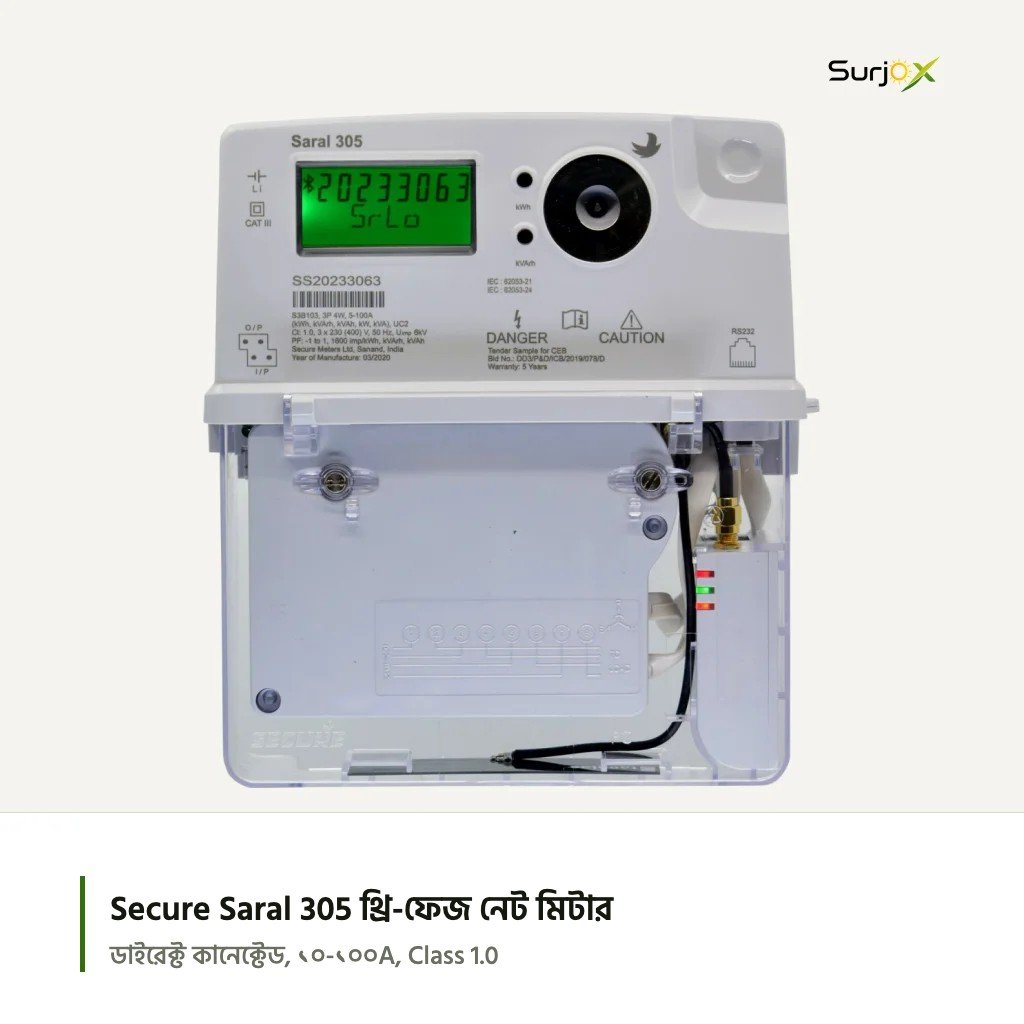 Secure Saral 305 থ্রি-ফেজ নেট মিটার: ছবি 1 Secure Saral 305 থ্রি-ফেজ নেট মিটার