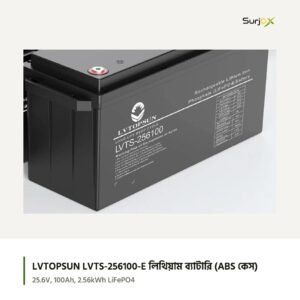LVTOPSUN LVTS-256100-E 24V 100Ah লিথিয়াম ব্যাটারির সামনের লেবেল, কাছ থেকে