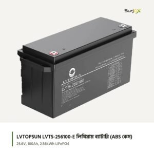 LVTOPSUN LVTS-256100-E 25.6V 100Ah LiFePO4 ব্যাটারি, কালো ABS কেস