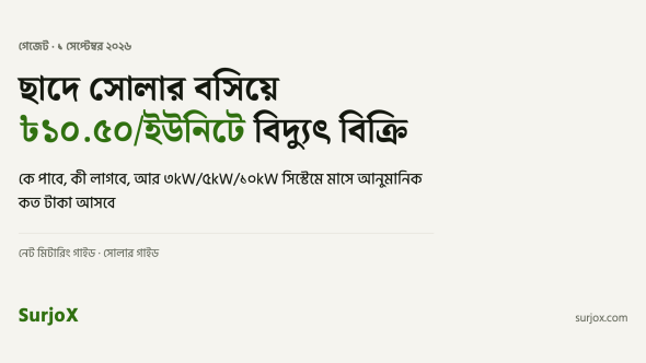 ছাদে সোলার বসিয়ে ৳১০.৫০/ইউনিটে বিদ্যুৎ বিক্রি: কে পাবে, কী লাগবে, মাসে কত আসবে | SurjoX
